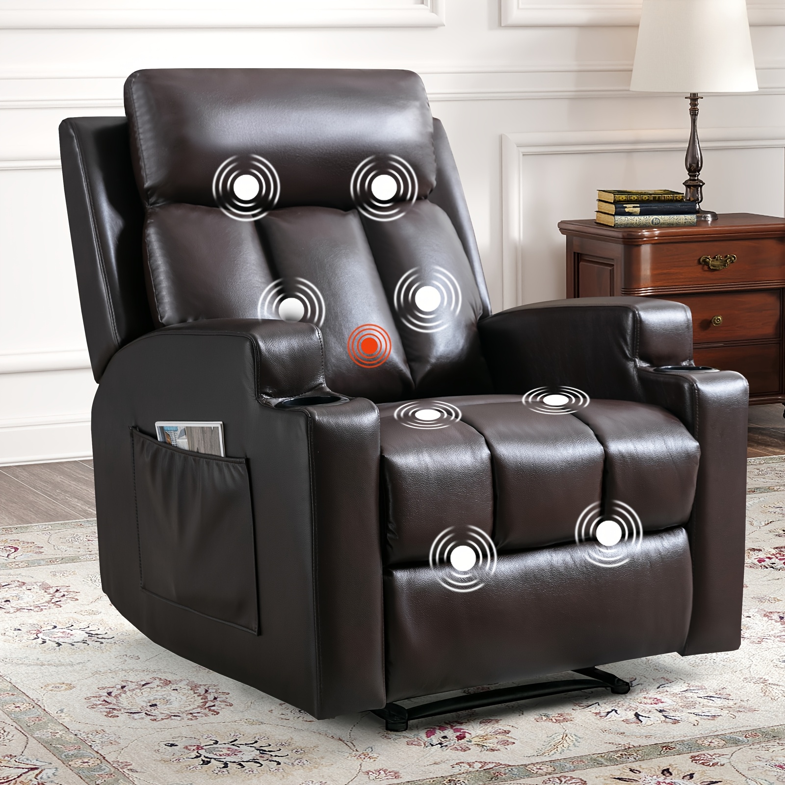 Modern Manual Massage Recliner with Heating Function - Ultra-Breathable Fabric Single Seat Sofa Lounge Chair with Side Pocket and Cup Holder
