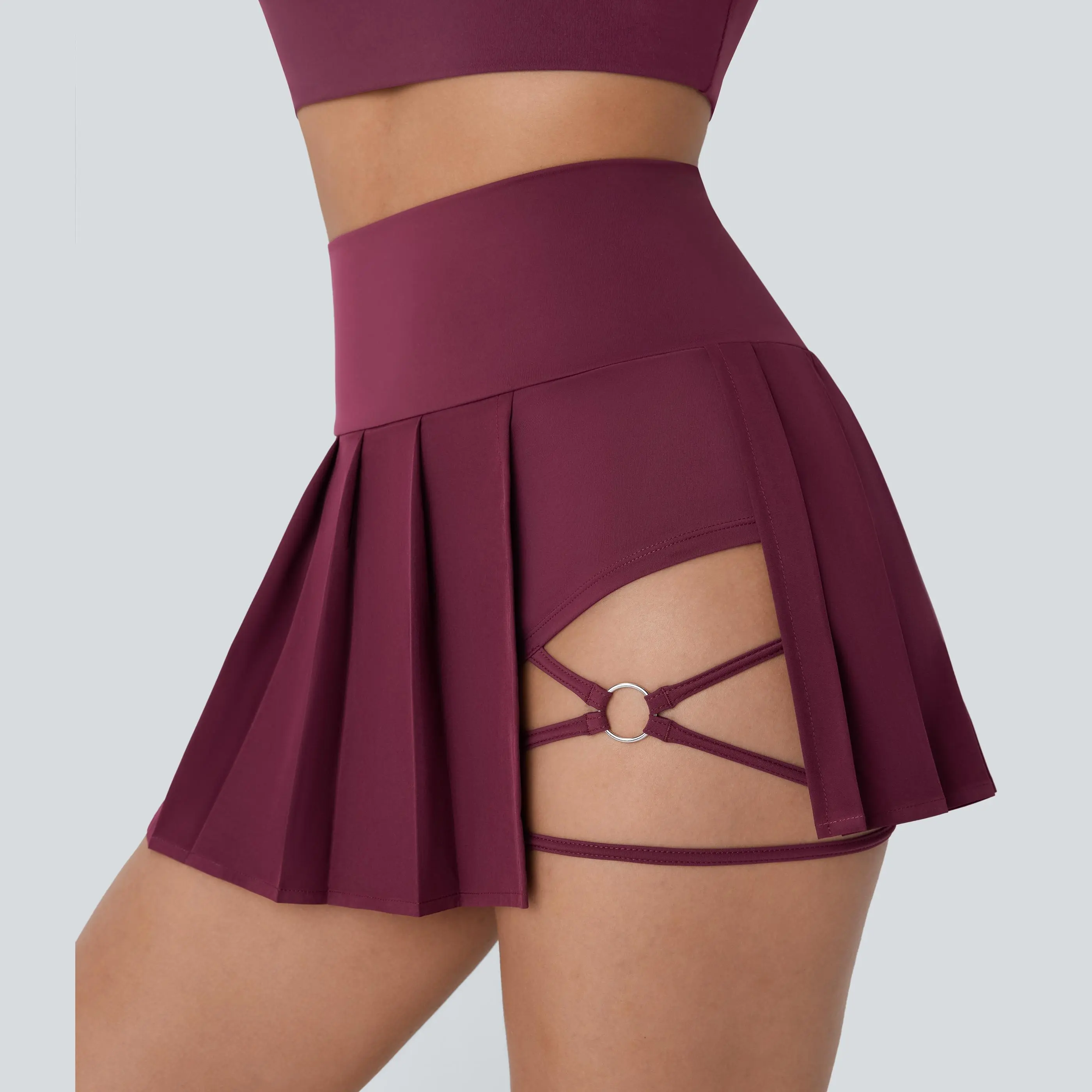 High Waisted Pleated 2-in-1 Side & Pocket Asymmetric Hem Quick Dry Mini Dance Skirt