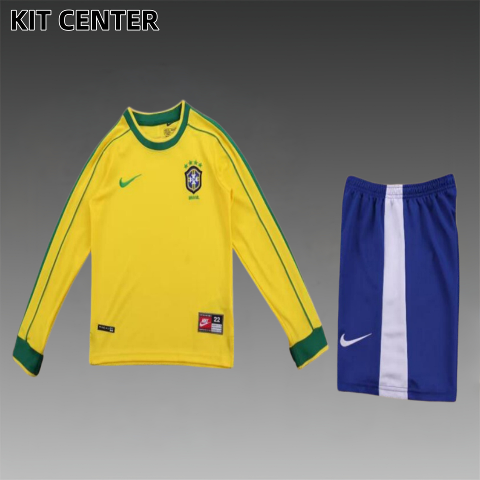 1998 Brazil home Retro long sleeves Kids Kit