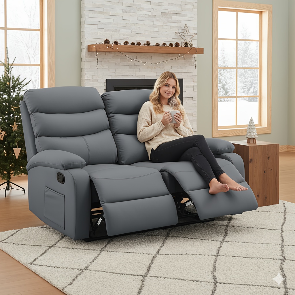 Double recliner, double adjustable recliner with side pockets, manual recliner sofa suitable for the living room, home recliner sofa set, sofa with recliners, double sofa suitable for the living room and home theater