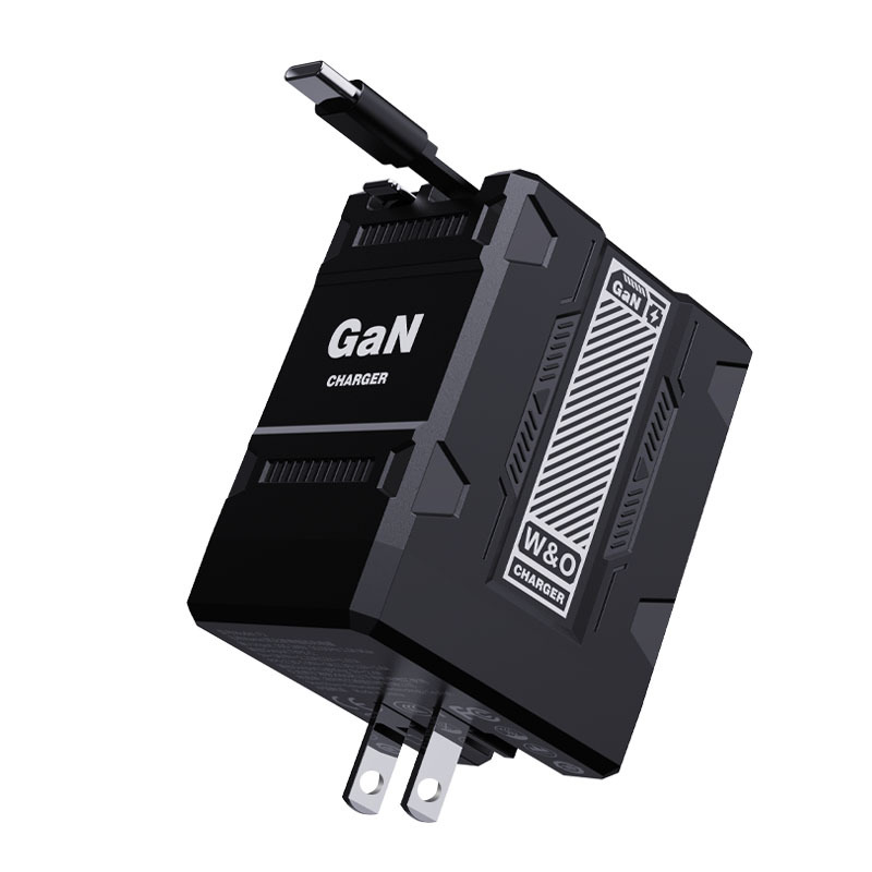 US specification 20W GaN Fast Charger with Built-In Retractable Cable, 2-in-1 Foldable Wall Charger, Dual Port Type-C & Lightning for iPhone, Samsung, MacBook, iPad, Travel Portable Power Adapter