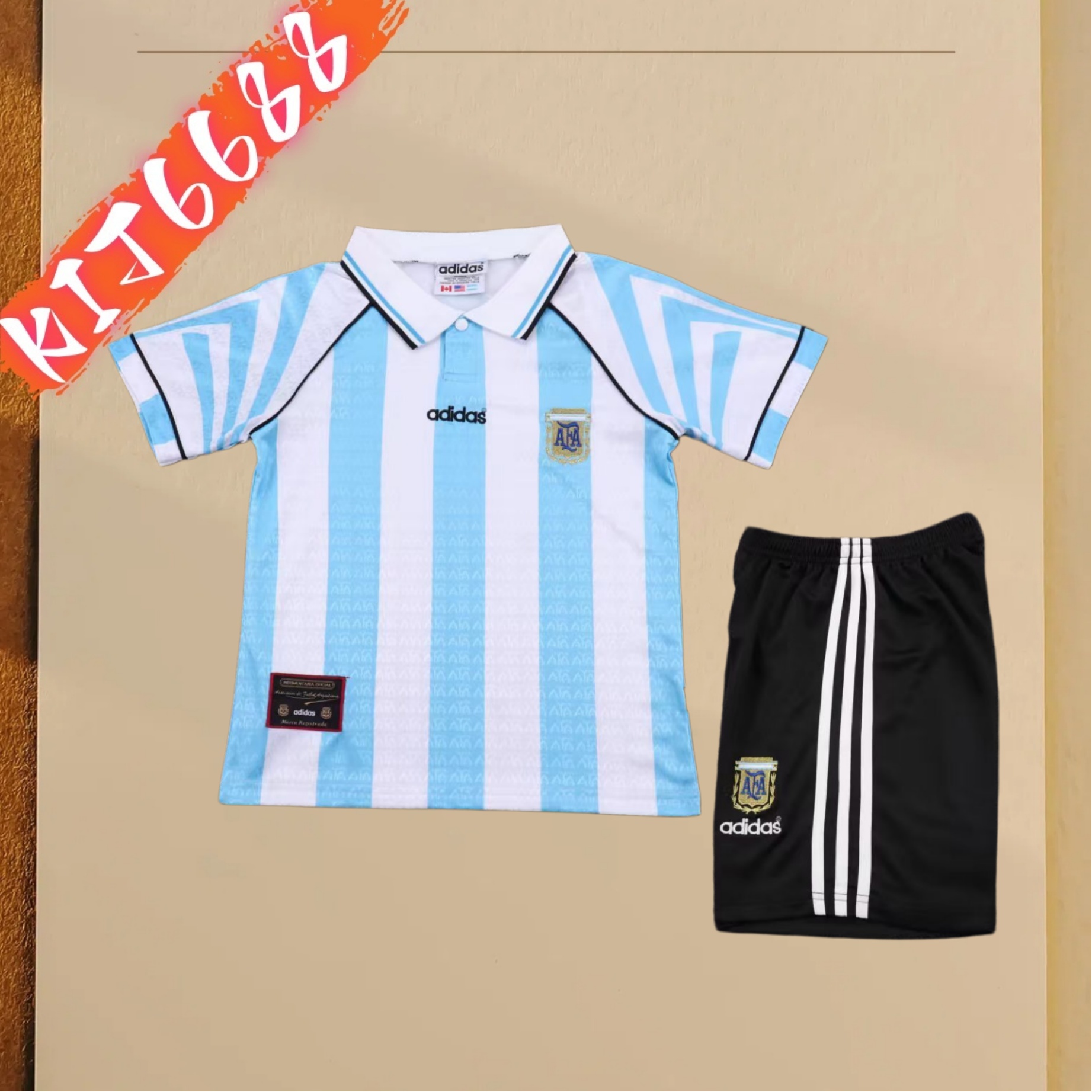 96/97 Argentina home Retro Football Shirt ( Kids Kit )