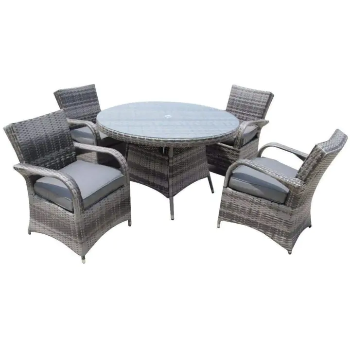 4 Seat Round Rattan Dining Table Chair Garden Furniture