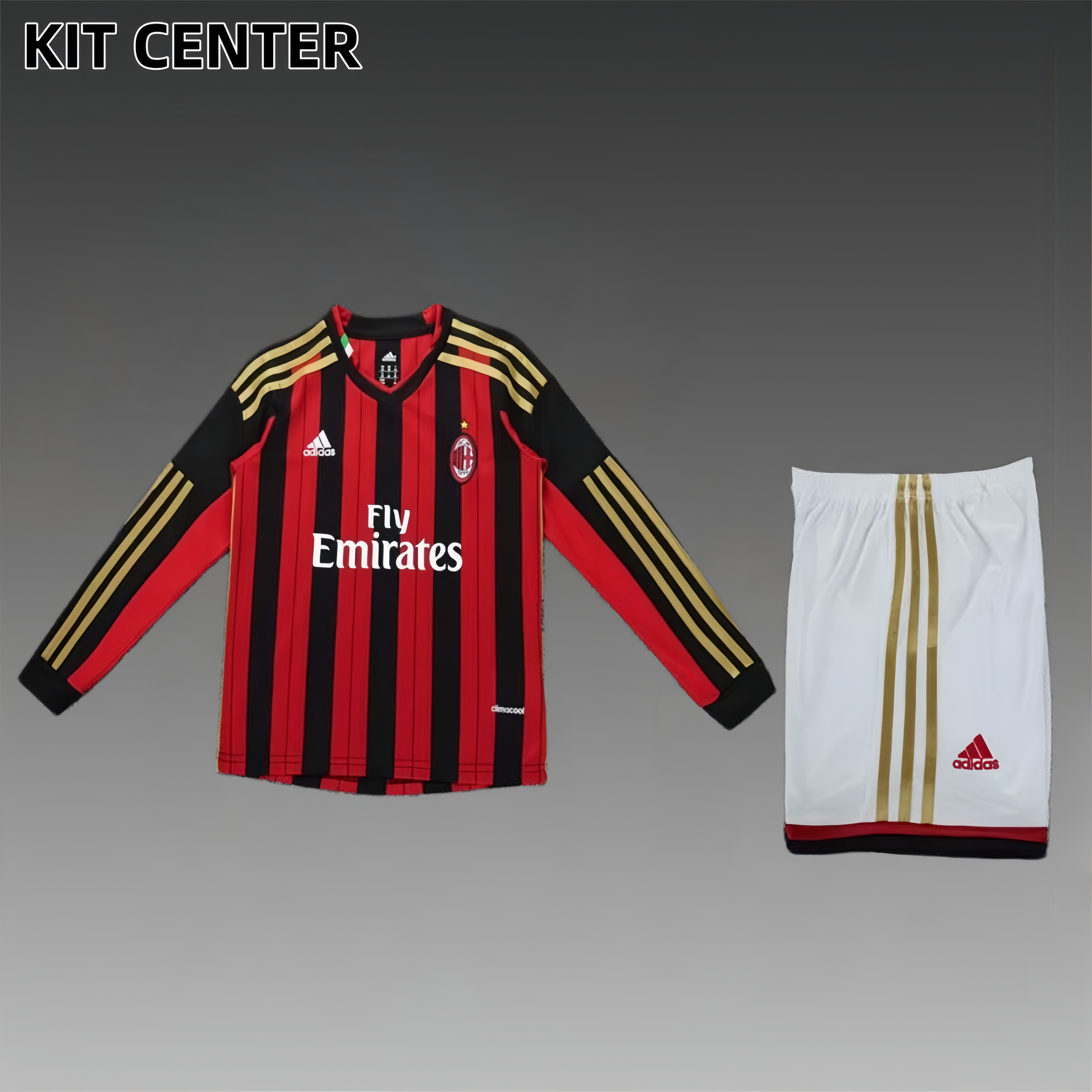 2013/2014 AC Milan home long sleeves Retro Football Jersey (Kids Kit)