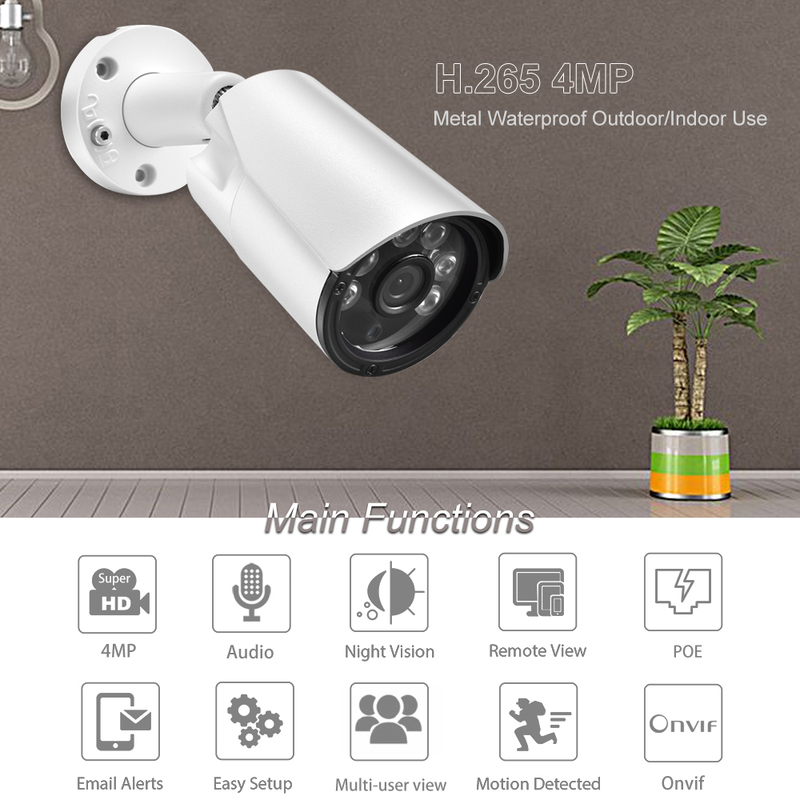 Gadinan 4MP Audio Security IP Camera POE H.265+ Outdoor Waterproof IP66 CCTV Face Detection Video Surveillance Home for POE NVR