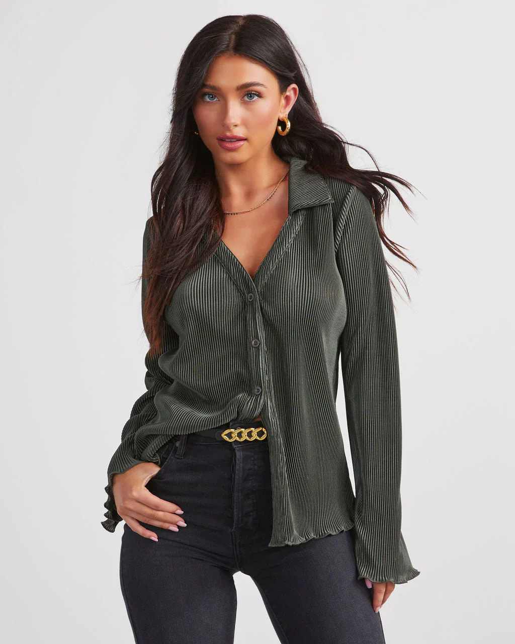 Hilarie Plisse Button Down Top