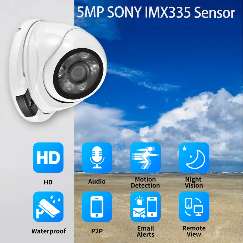 Gadinan 6MP IMX335 CMOS Face Detection IP Camera Outdoor H.265 Onvlf CCTV Metal White Dome POE AI Human Security Camera XMEYE