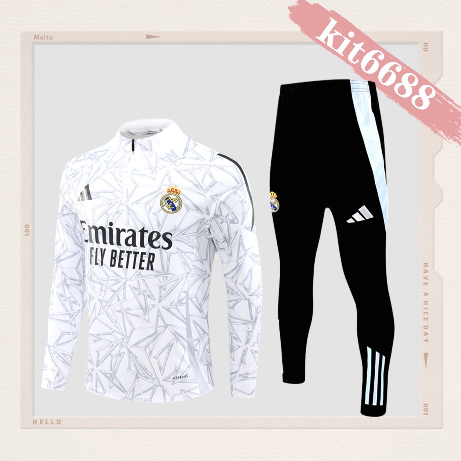 2024/2025 Real Madrid White Kids Half Zip Training Kit (Kids Kit)