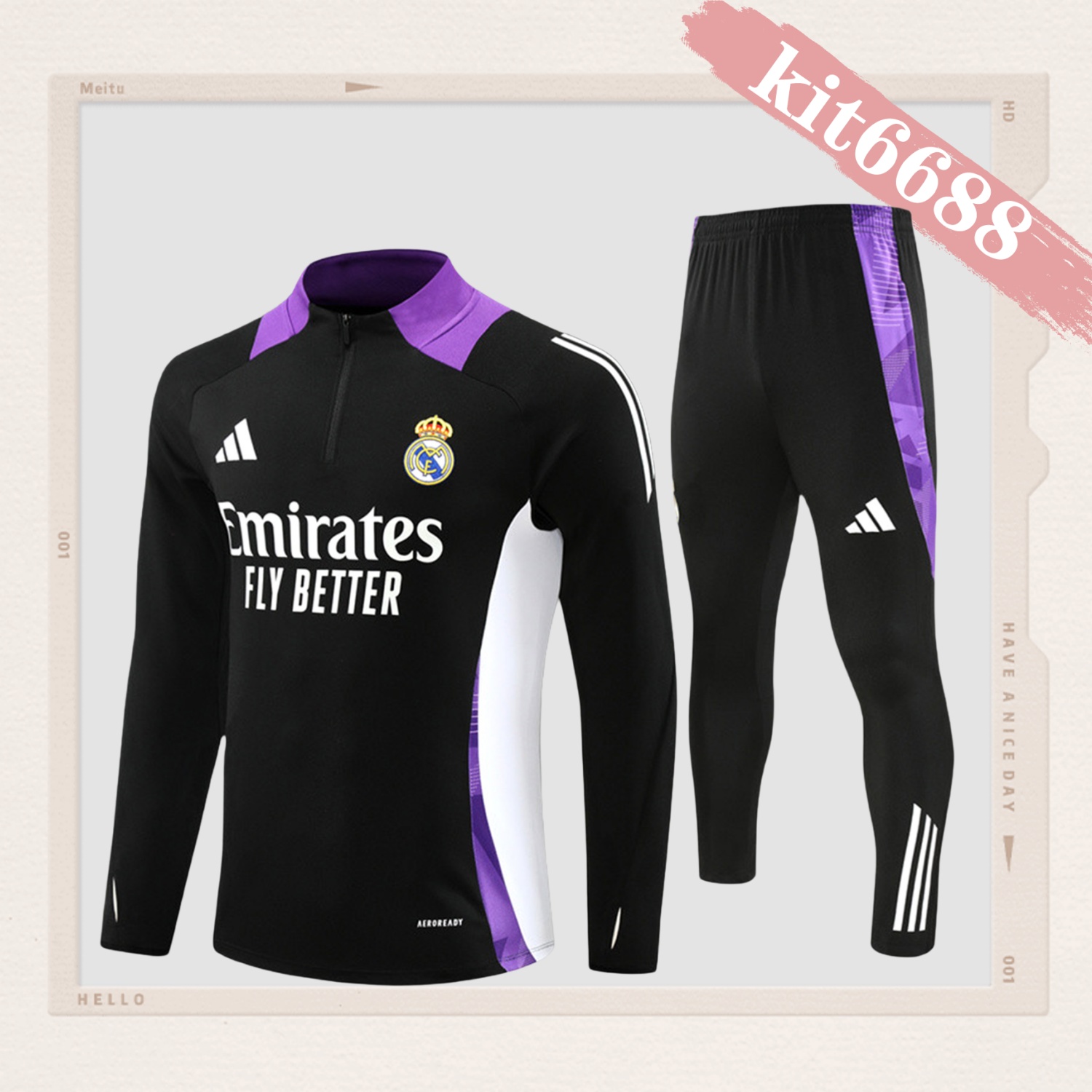 2024/2025 Real Madrid Purple Kids Half Zip Training Kit (Kids Kit)