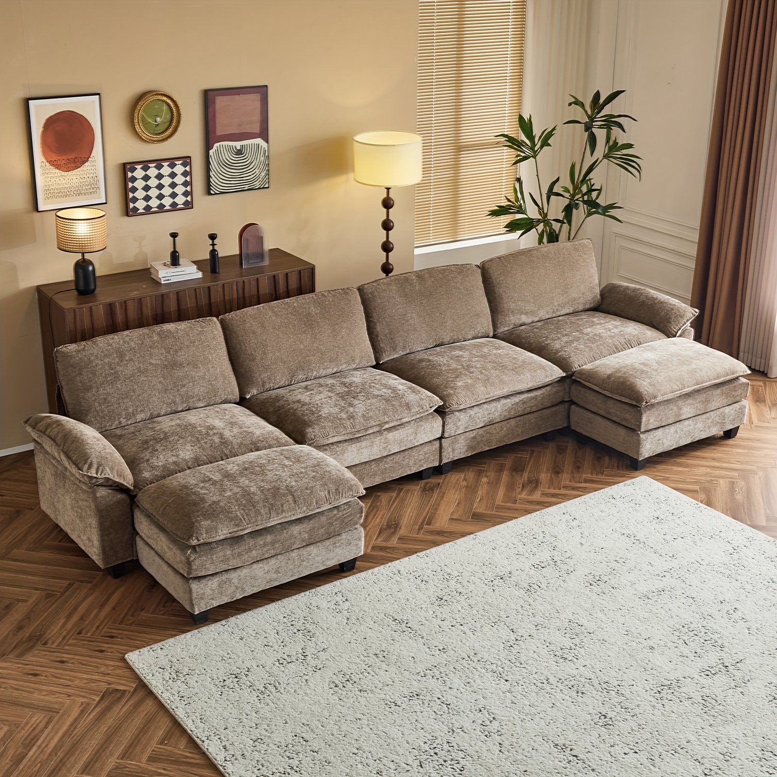 Double-layer modular sofa in chenille teddy velvet