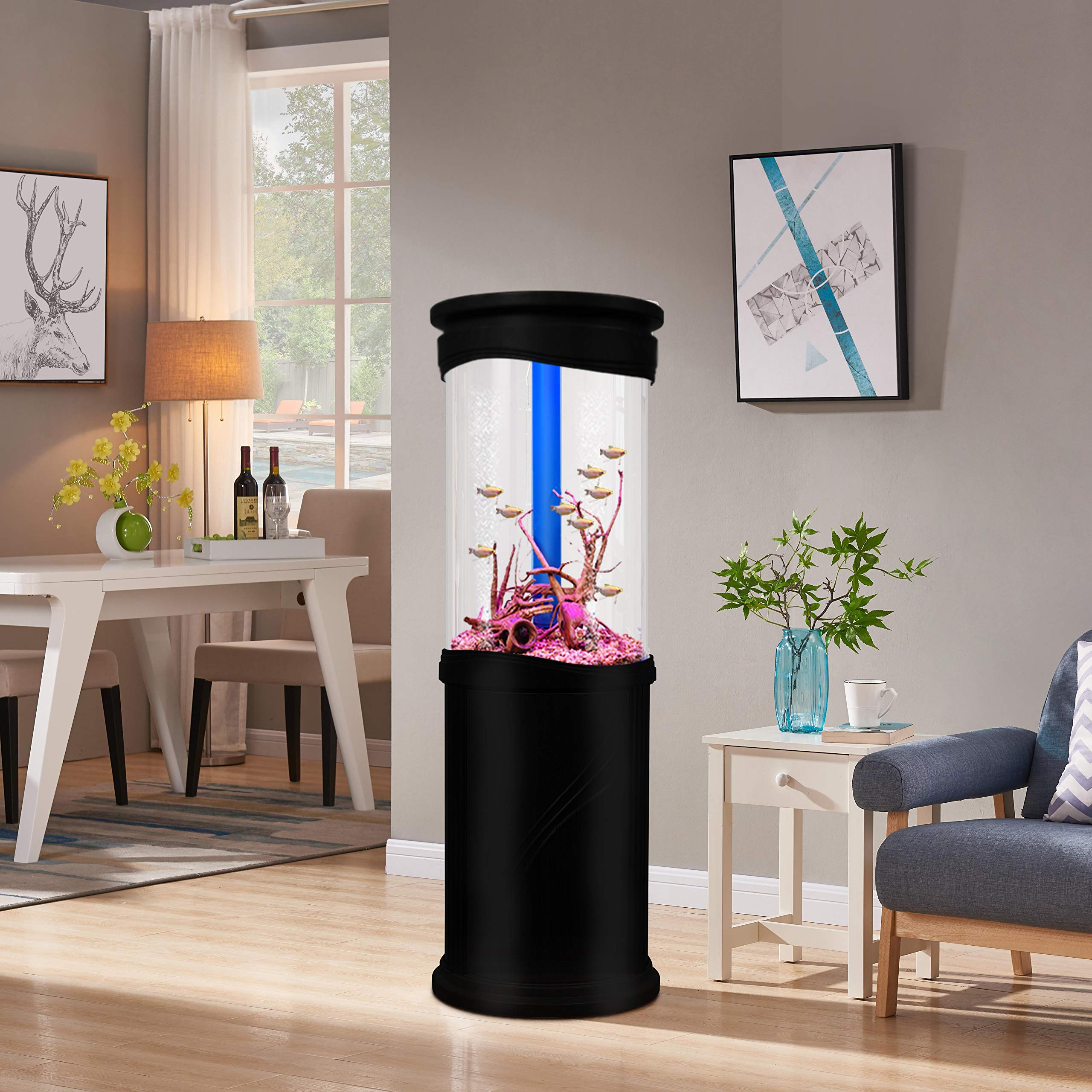 Aqualic 360 Acrylic Aquarium Cylinder Fish Tank 70 Gallons w/ LED Light & Sump Tank