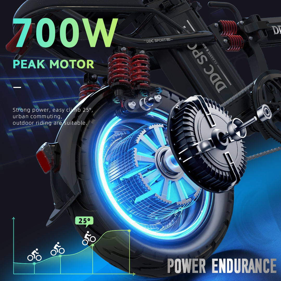 35 miles of range, 48V 20Ah removable battery, adult model M1 electric bicycle, 20 mph speed, E-ABS dual disc brakes, front and rear shock absorbers, commuter electric bike, 14inch all-terrain tires, LCD mileage display