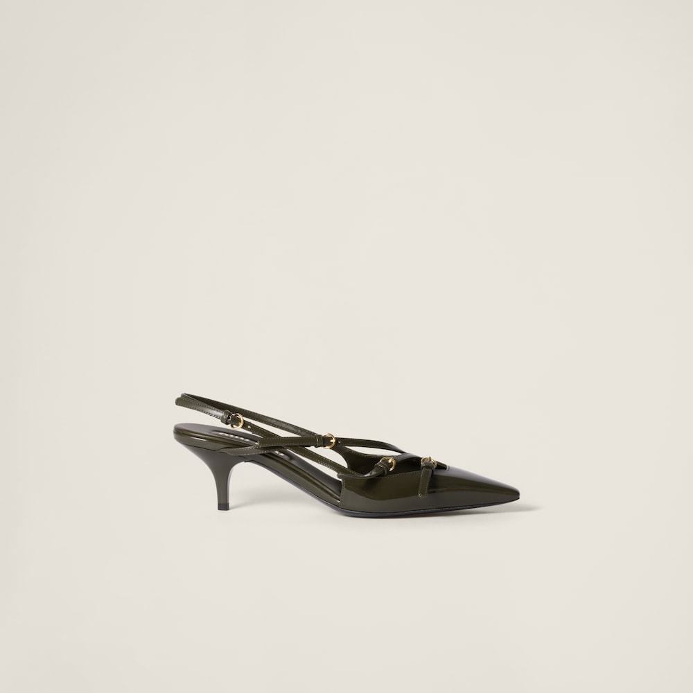 Patent leather slingbacks with buckles