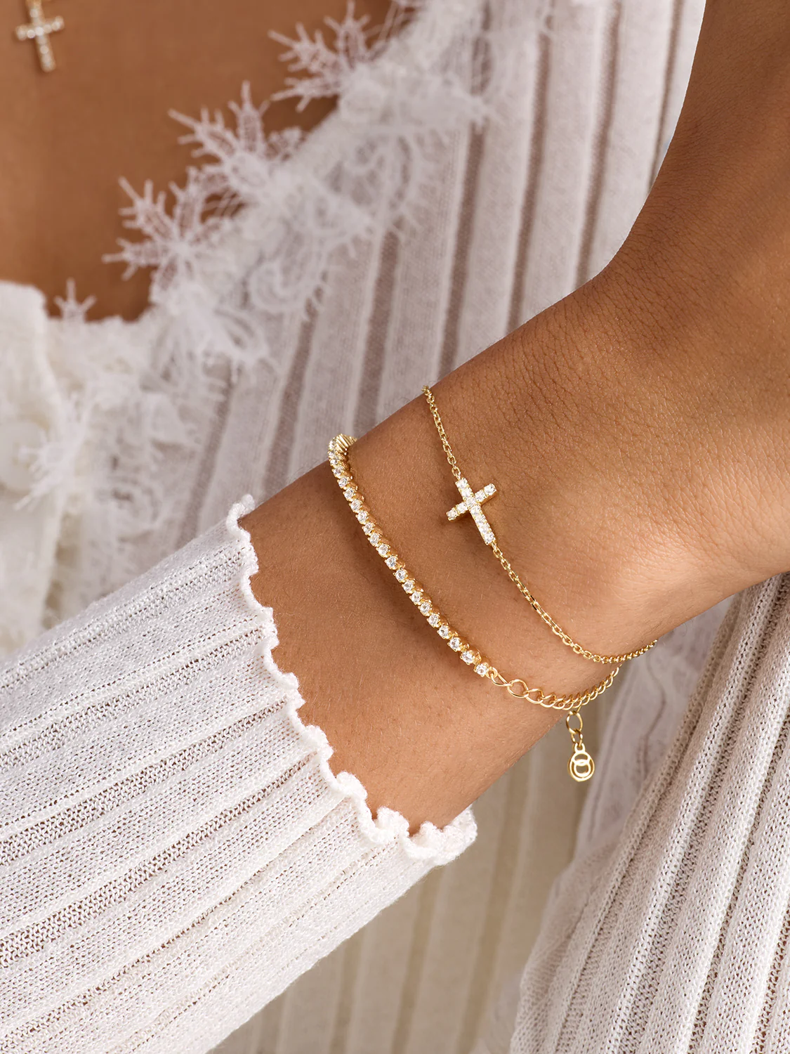 Pave Sapphire Cross Bracelet