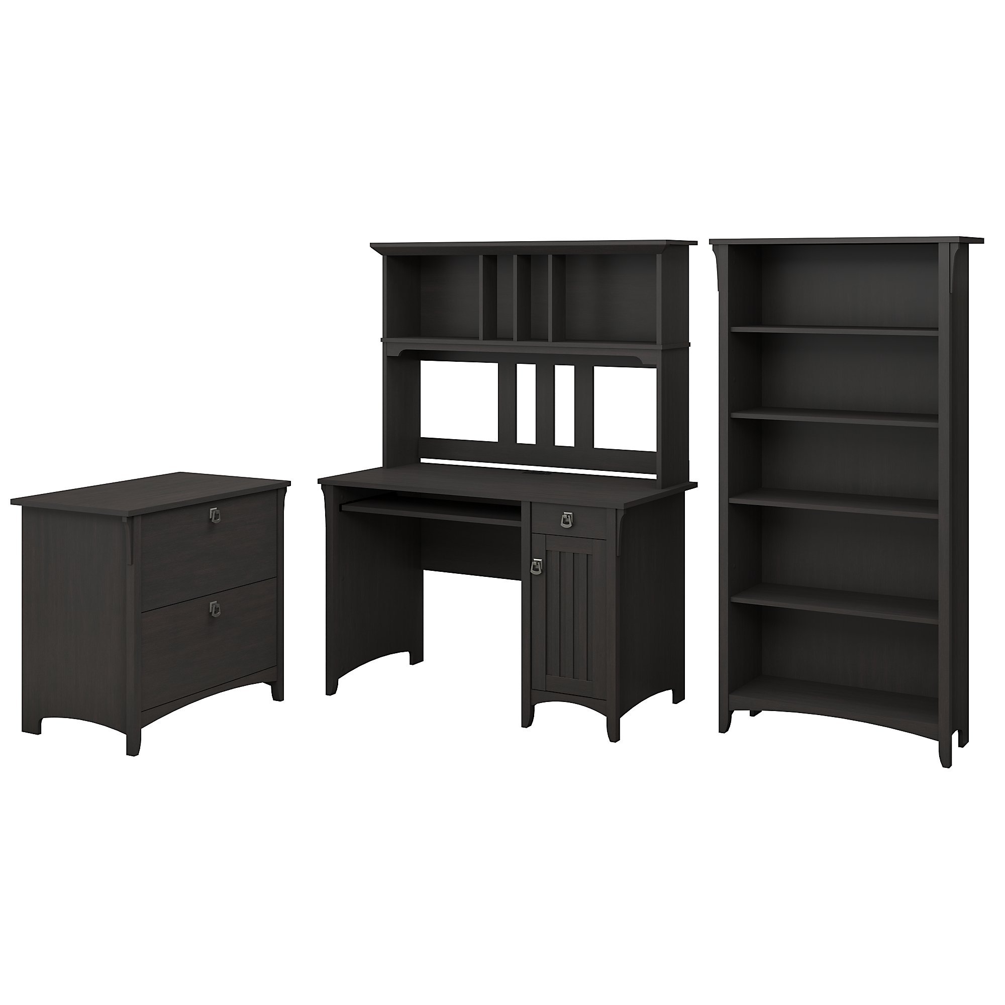 Bush Furniture Salinas Mission Desk with Hutch, Lateral File Cabinet and 5 Shelf Bookcase