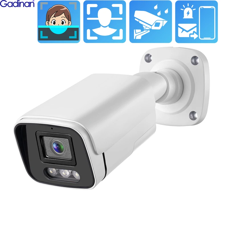 Gadinan H.265 4K Security POE IP Camera Face Human Detection Outdoor Audio 8MP 5MP Video Surveillance AI for CCTV NVR System