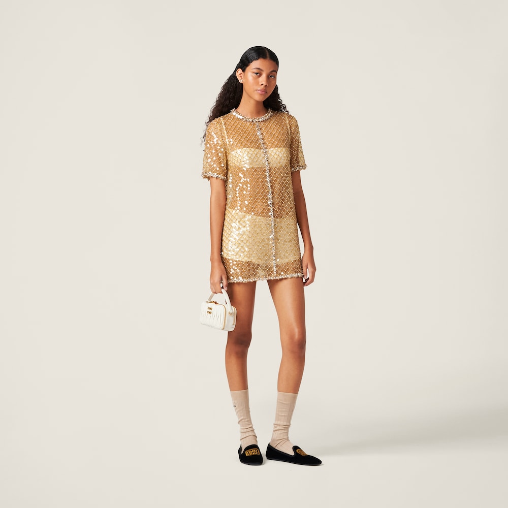 Embroidered organza mini-dress