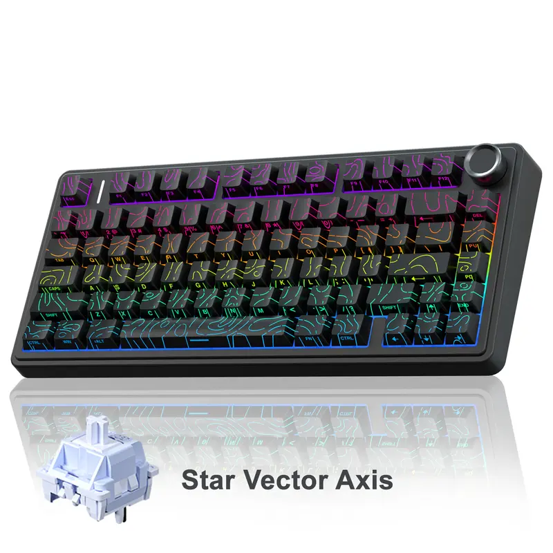 75% Layout Wireless Mechanical Keyboard, Gasket Mount RGB Backlit Gaming Keyboard, Hot Swappable Switches with Volume Knob, Bluetooth 2.4G USB-C Wired Modes, 4000mAh Rechargeable Battery for PC Laptop Gaming