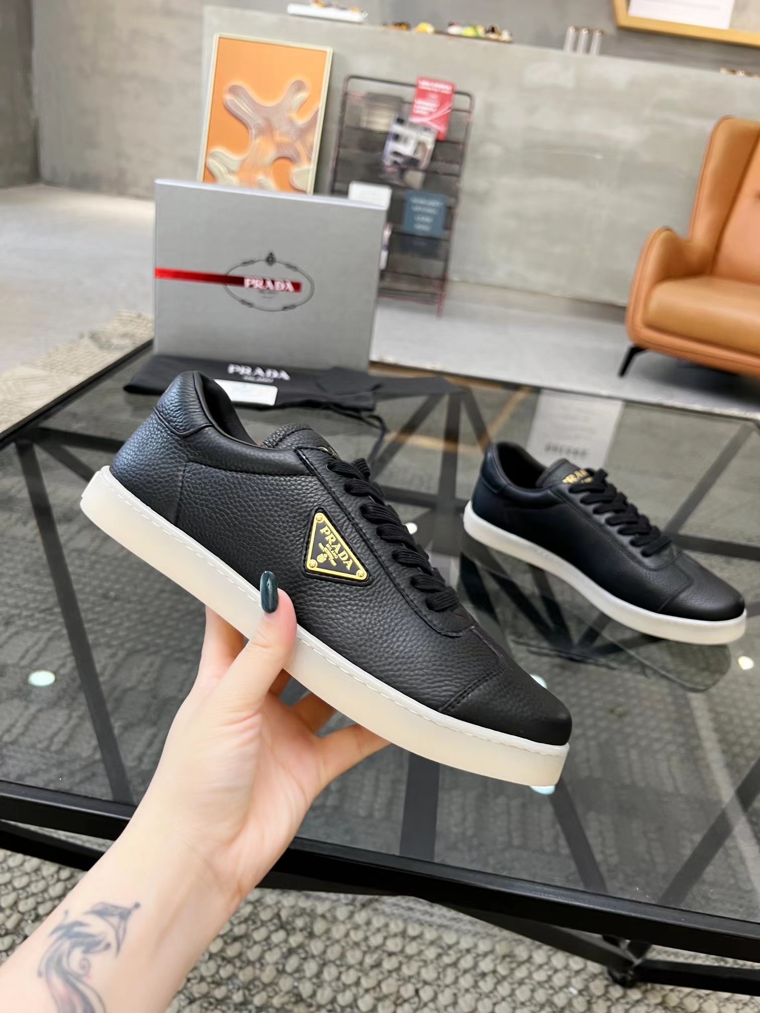 Prada Downtown Leather Sneakers