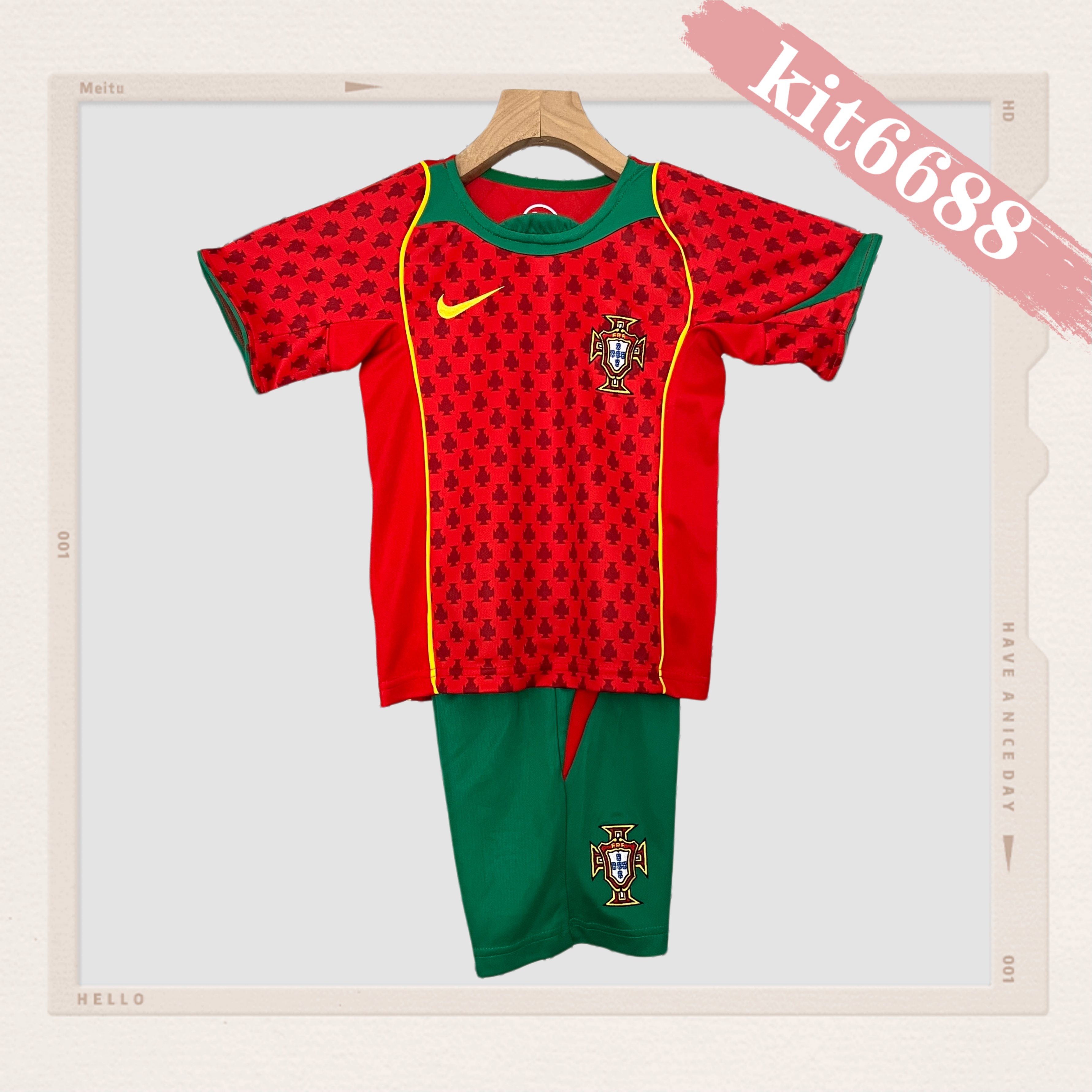 2004 Portugal home Retro football jersey  Kids Kit