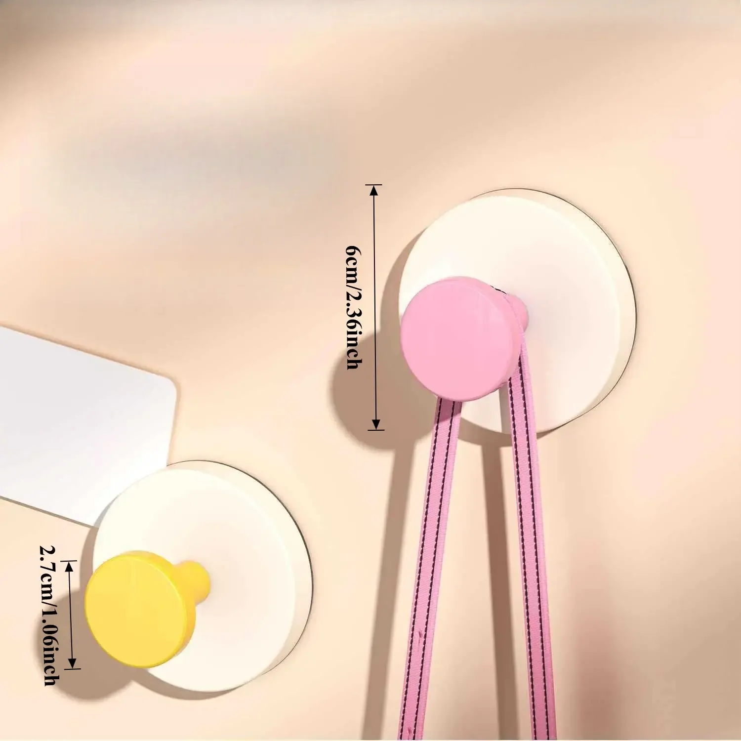 Set of 4 dopamine-colored suction cup hooks, heavy-duty non-porous wall hooks, suitable for behind the entrance door, for storing keys, backpacks, hats, adhesive hooks, wall-mounted coat hooks, an ideal wall storage solution for easy organization