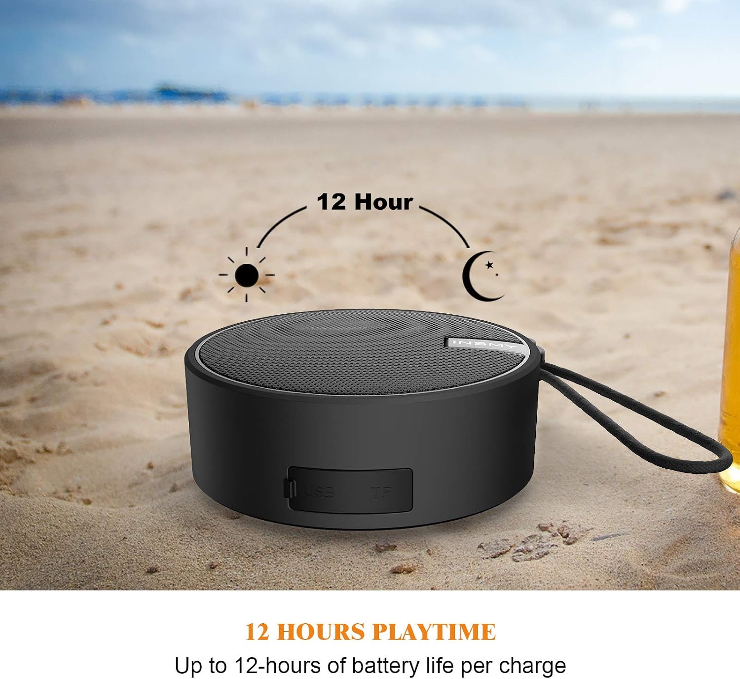 IPX7 Waterproof Portable Bluetooth Speaker with Lanyard, Wireless Mini Outdoor Speaker Support TF Card, Rechargeable Small Audio for Shower Camping Travel