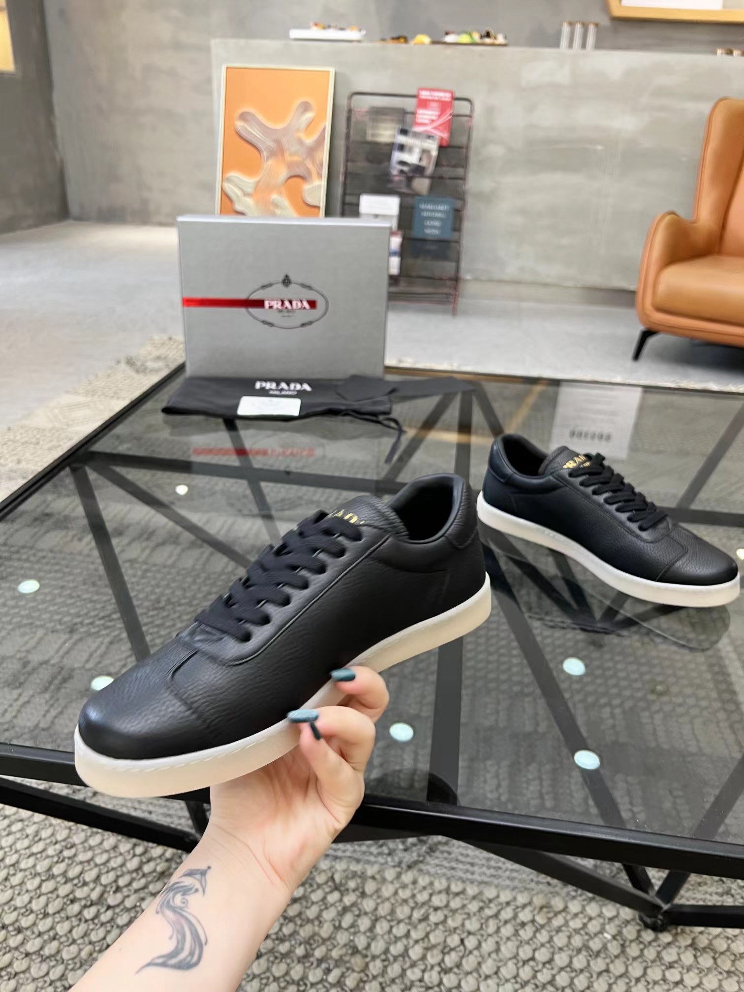 Prada Downtown Leather Sneakers