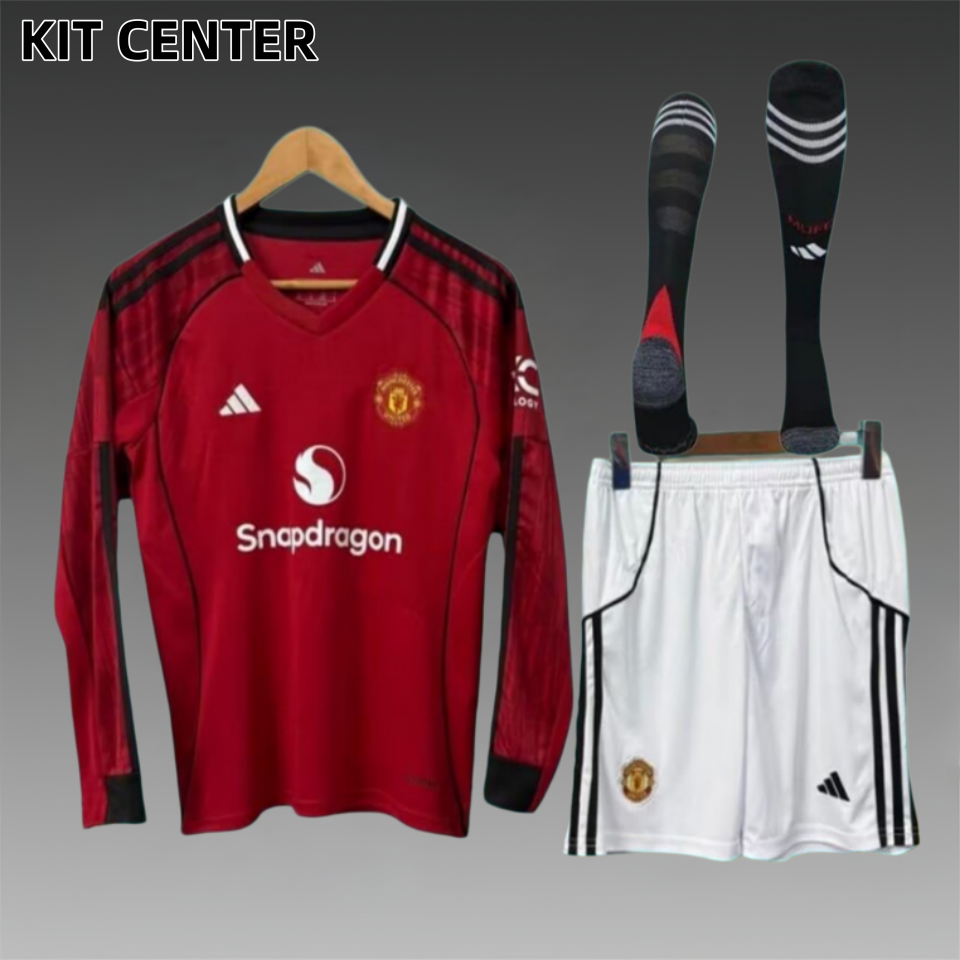2526 Manchester United home long sleeves Football Shirt ( Kids Kit )socks