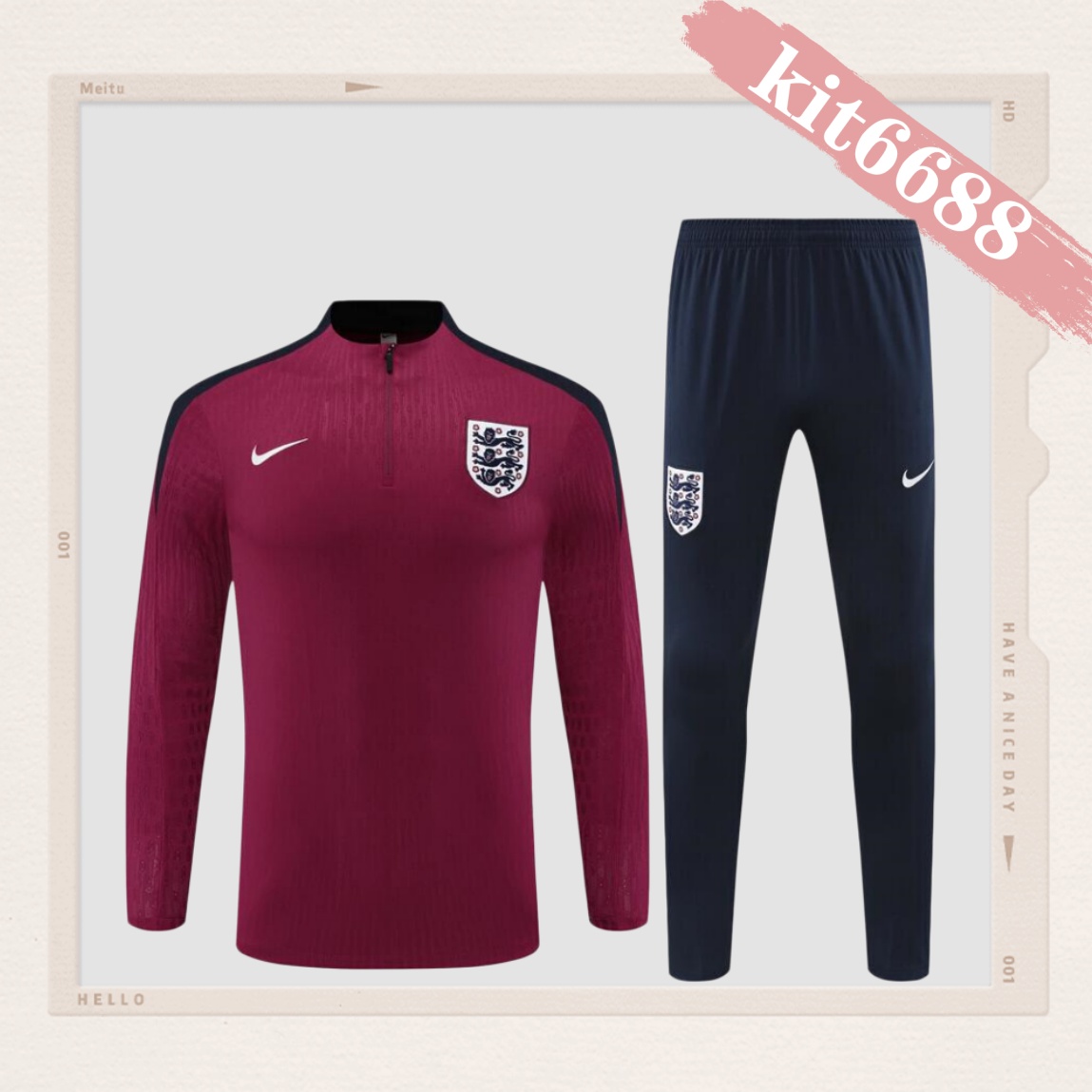 2025/2026 England burgundy Half Zip Training Kit - (Adult Kids Kit)