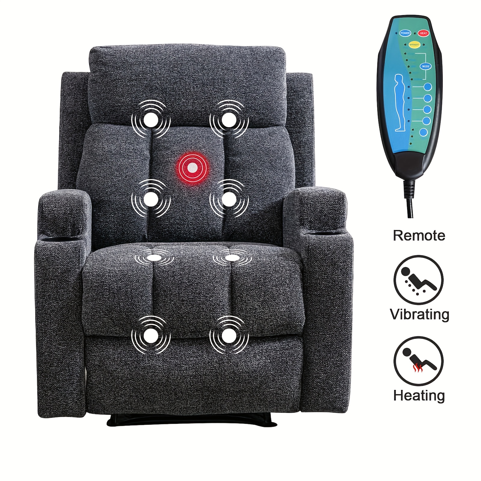 Modern Manual Massage Recliner with Heating Function - Ultra-Breathable Fabric Single Seat Sofa Lounge Chair with Side Pocket and Cup Holder