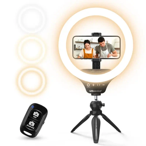 10 Inch Dimmable LED Selfie Ring Light, Compact Wireless Ring Light with Tripod Stand, Phone Clip & Bluetooth Remote, Adjustable Fill Light for Live Streaming, Makeup, Vlogging, Portrait Photography