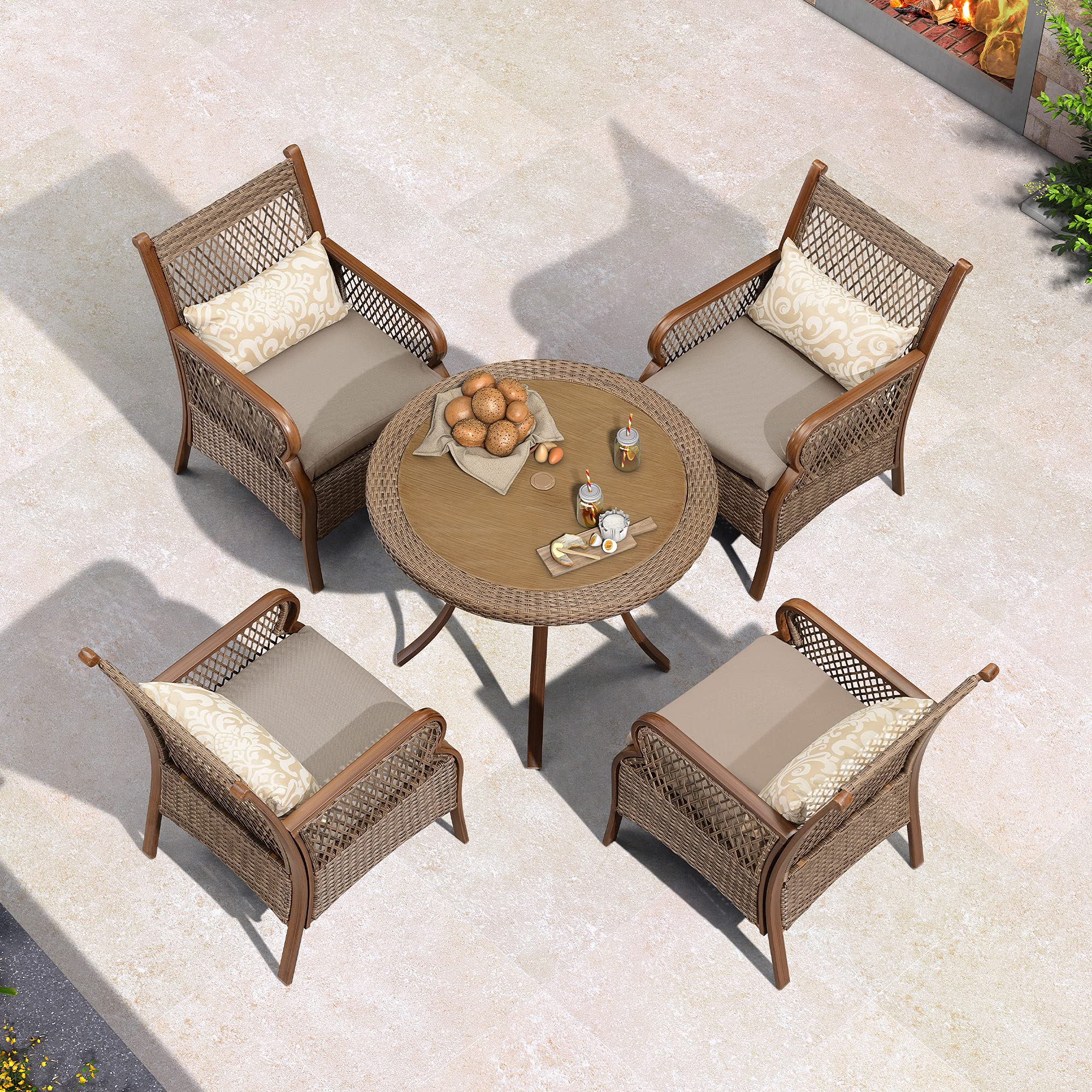 Outdoor Patio Dining Set for 4 Wicker Patio Furniture Sets with Aluminum Frame Round Dining Table