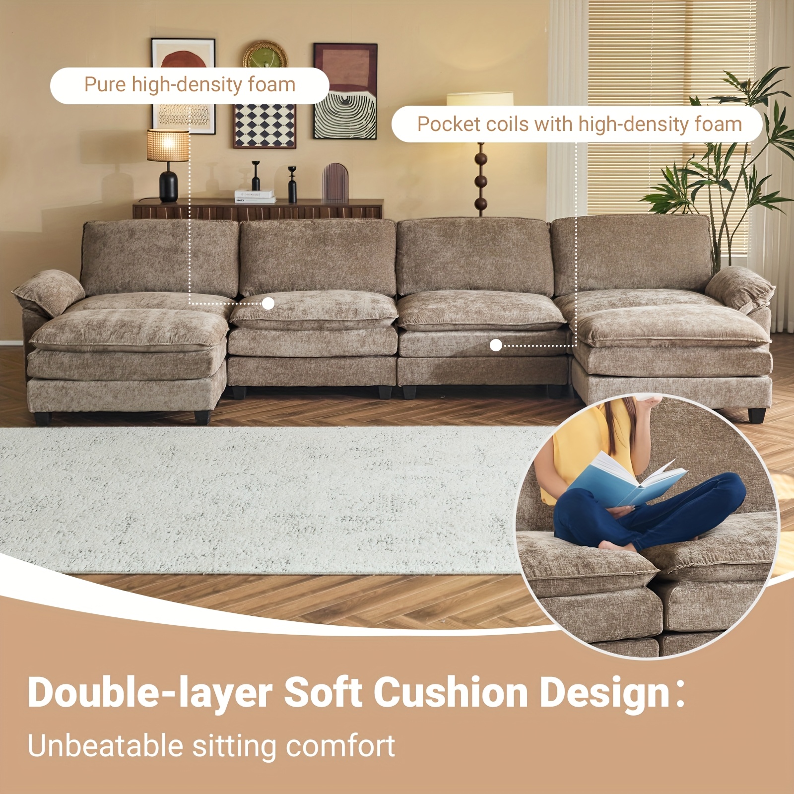 Double-layer modular sofa in chenille teddy velvet