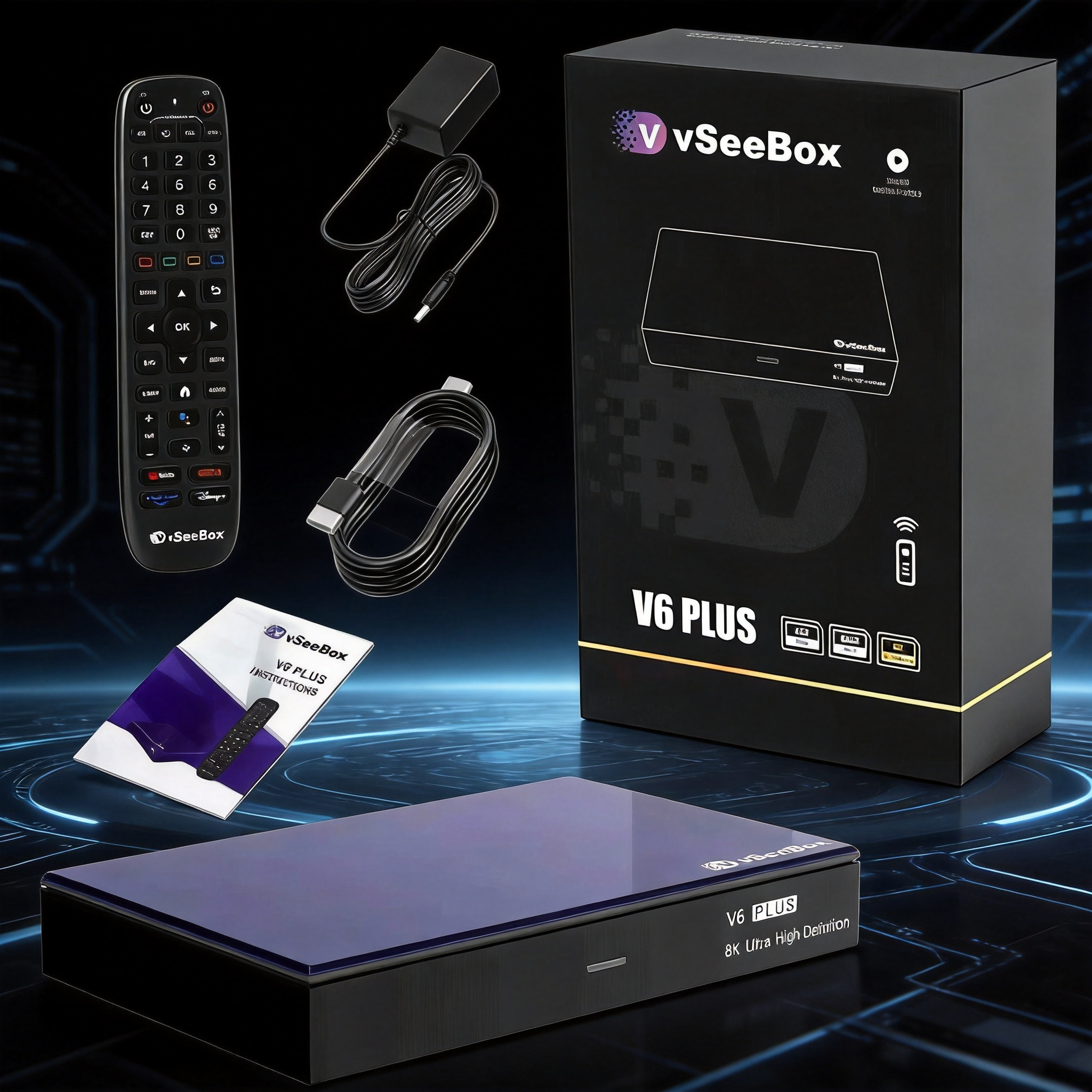 Vseebox V6 Plus Version Voice Control, 8K HDMI&Ethernet Cable, Android 14, 4GB RAM, 64GB Storage