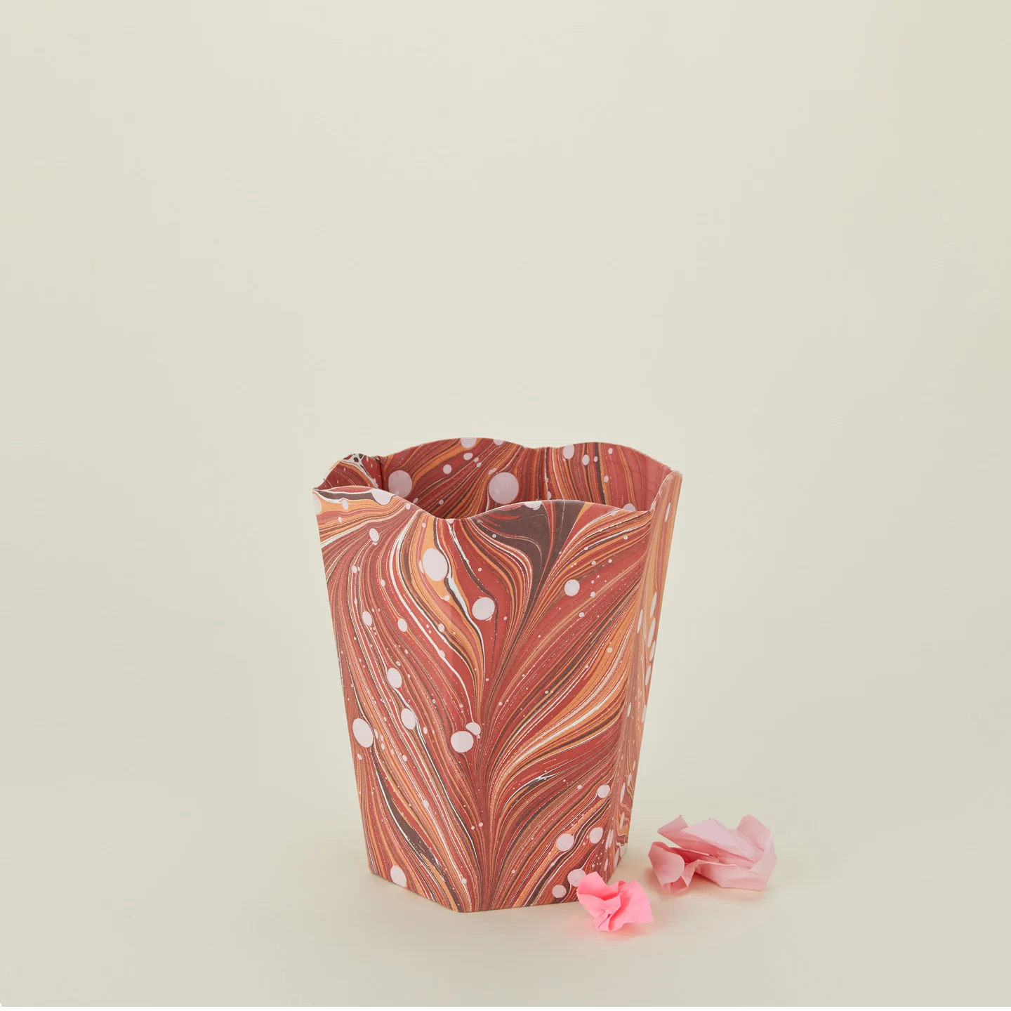 Marbleized Scalloped Wastebasket - Red Marble
