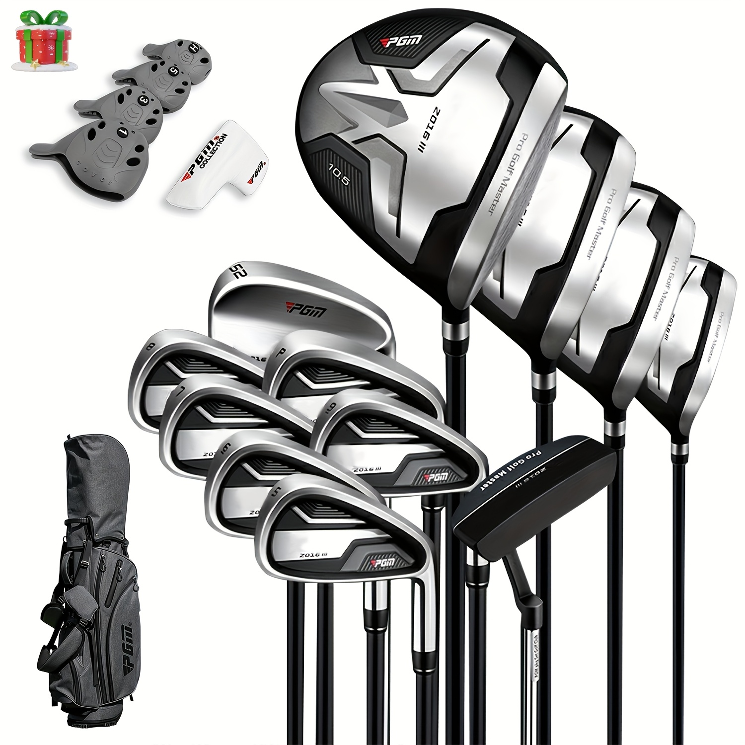 PGM Men's Complete Golf Club Set - 12 Pieces - 3 Wooden Clubs (#1,3,5），1 hybrid vehicle（#4H），6 pieces of iron clubs（#5,6,7,8,9，PW），1件沙子楔子（52°1 piece putter - golf stand bag - graphite shaft, perfect gift