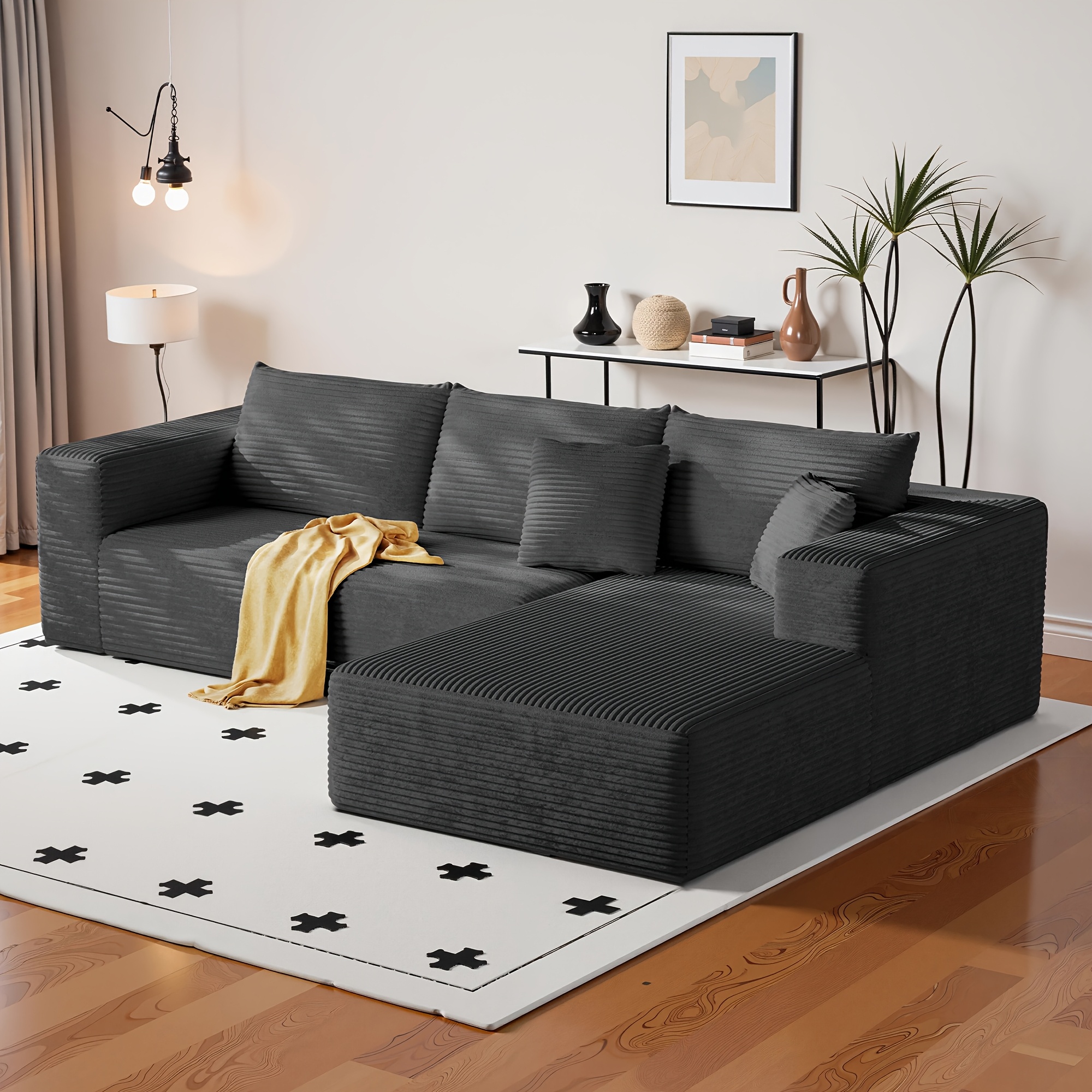 108inch Cloud Cushion Sofa Bed, L-shaped frameless design, deepened seat, no assembly required, simple modular sofa for living room, bedroom, apartment, leisure sofa