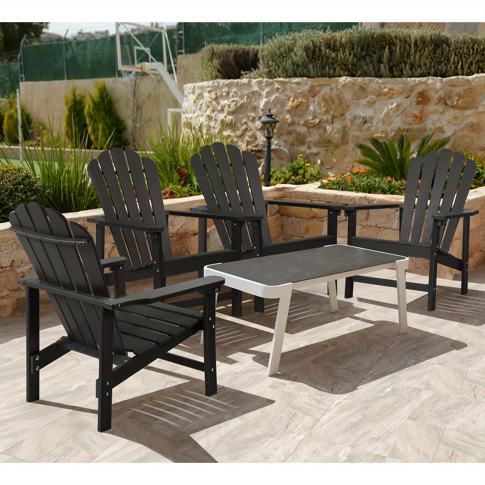 Stackable Adirondack Chairs Set of 4, Stackable Adirondack Chairs for Relaxation, HDPE All-Weather Classic Patio Adirondack Chairs, Fire Pit Chairs for Outdoor Porches