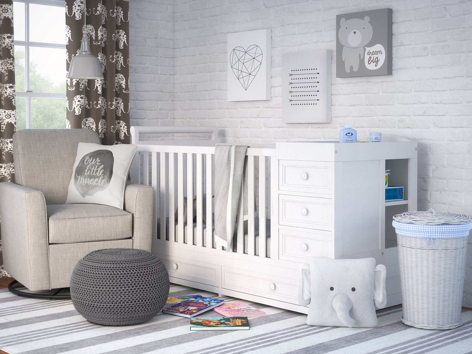 Brnaba 2-in-1 Convertible Crib and Changer