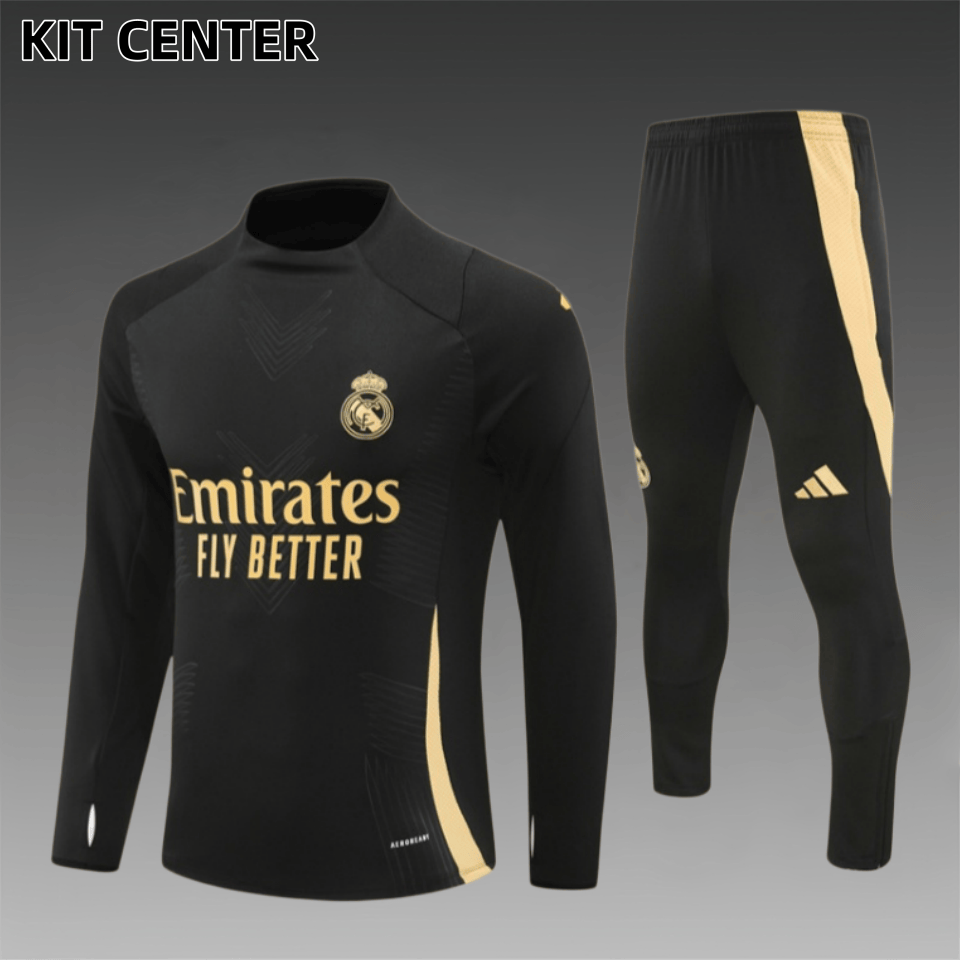 24/25Real Madrid black gold Half Zip Training Kit (Adult Kids Kit)