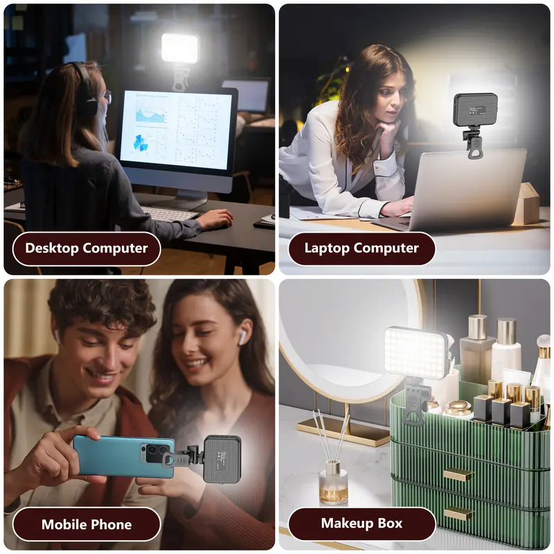 60 Lamp Beads Clip-on LED Selfie Fill Light, Rechargeable Portable Video Light with 3 Light Modes & 10 Brightness Levels for Phone Camera Laptop, Live Streaming Makeup Vlogging Video Conference
