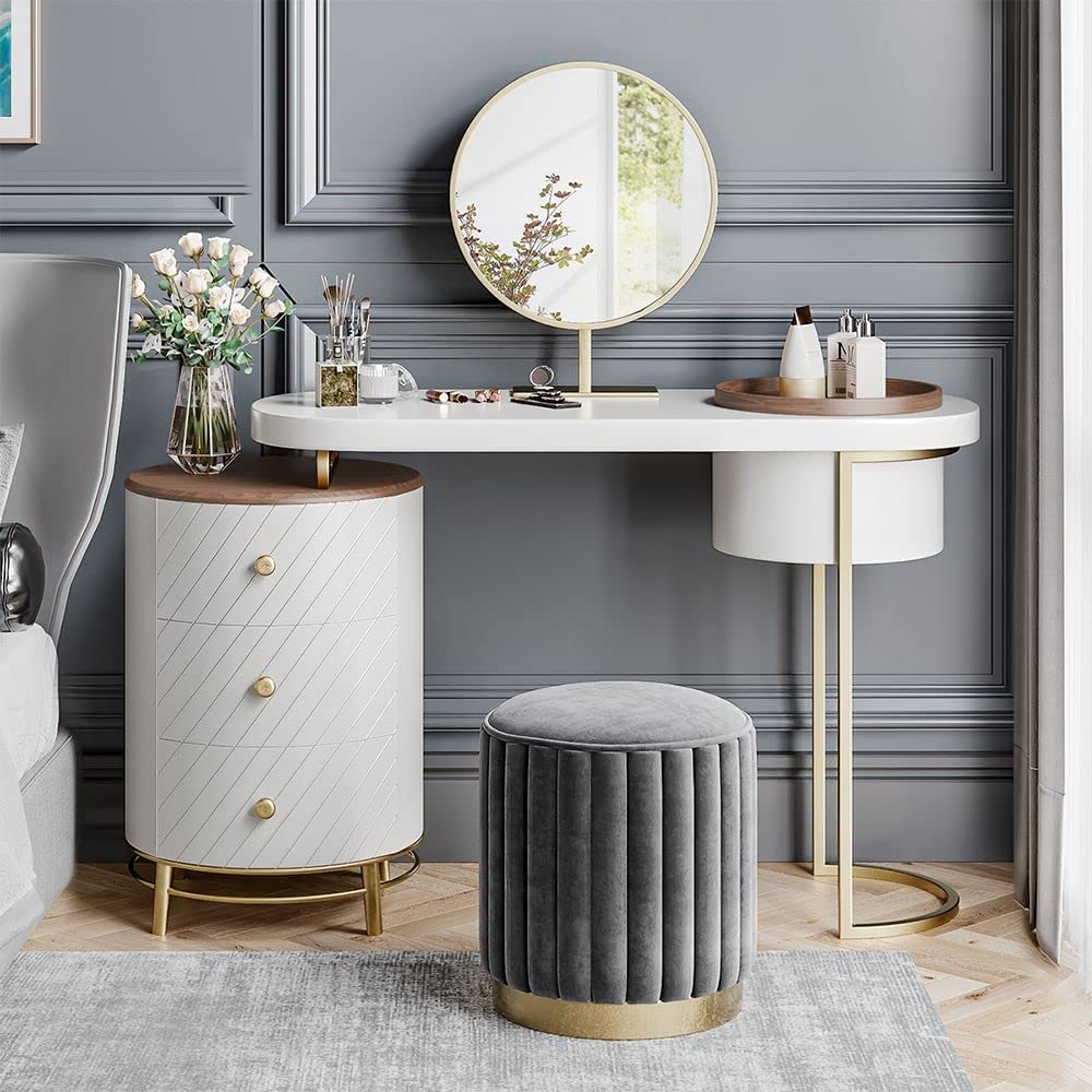 Modern Makeup Vanity Table with LED Lighted Mirror, Dressing Table with Movable Tray Top, 43