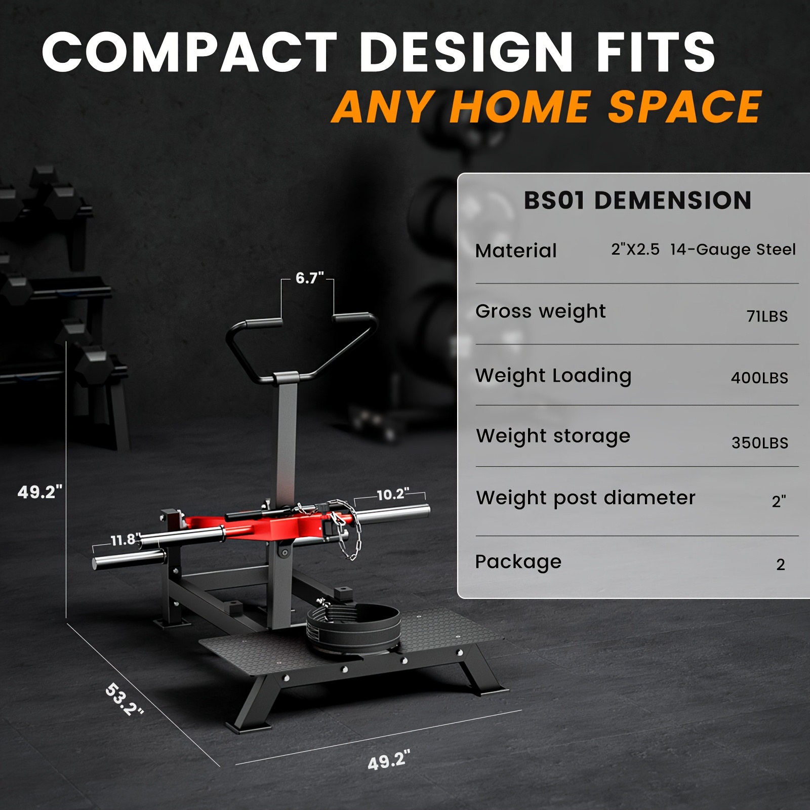 Weight-bearing belt squat machine, strength training leg equipment, Hack Squat machine with weightlifting belt - 4 adjustable positions, 800 lbs load capacity