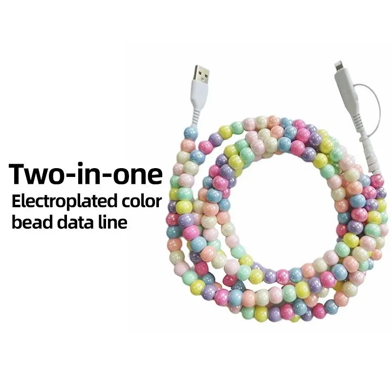 4 in 1 Beaded Charging Cable, Multi-Function USB Data Cord Compatible with iPhone Lightning & Type-C Android Phones