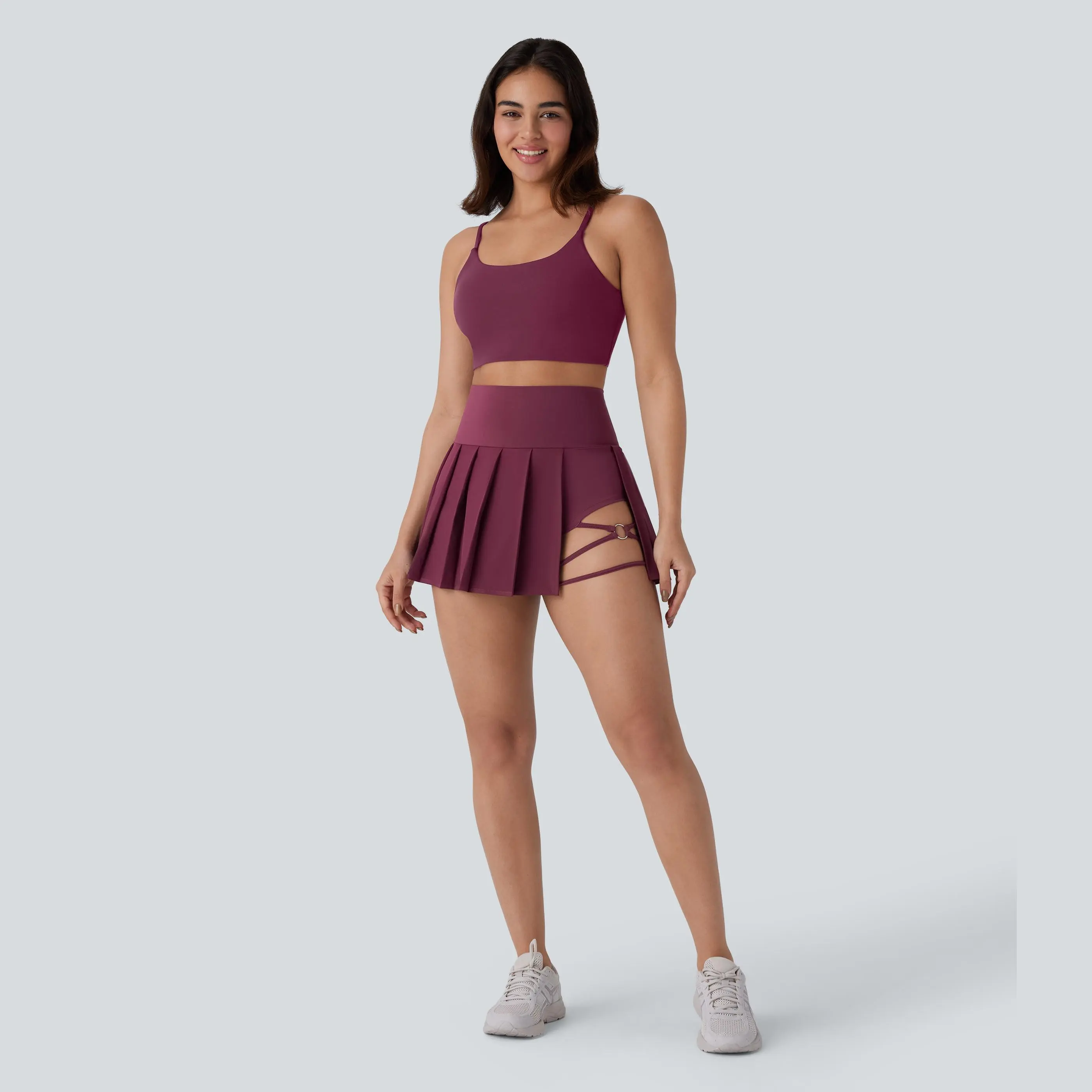 High Waisted Pleated 2-in-1 Side & Pocket Asymmetric Hem Quick Dry Mini Dance Skirt