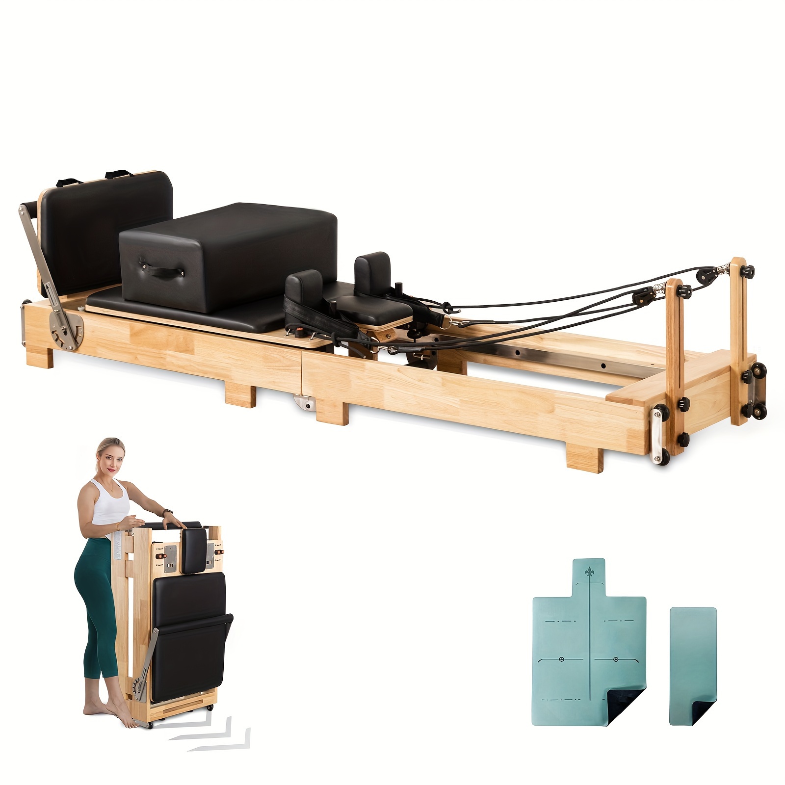 Home fitness equipment, wooden foldable Pilates machine for in-bed yoga exercises and strength training