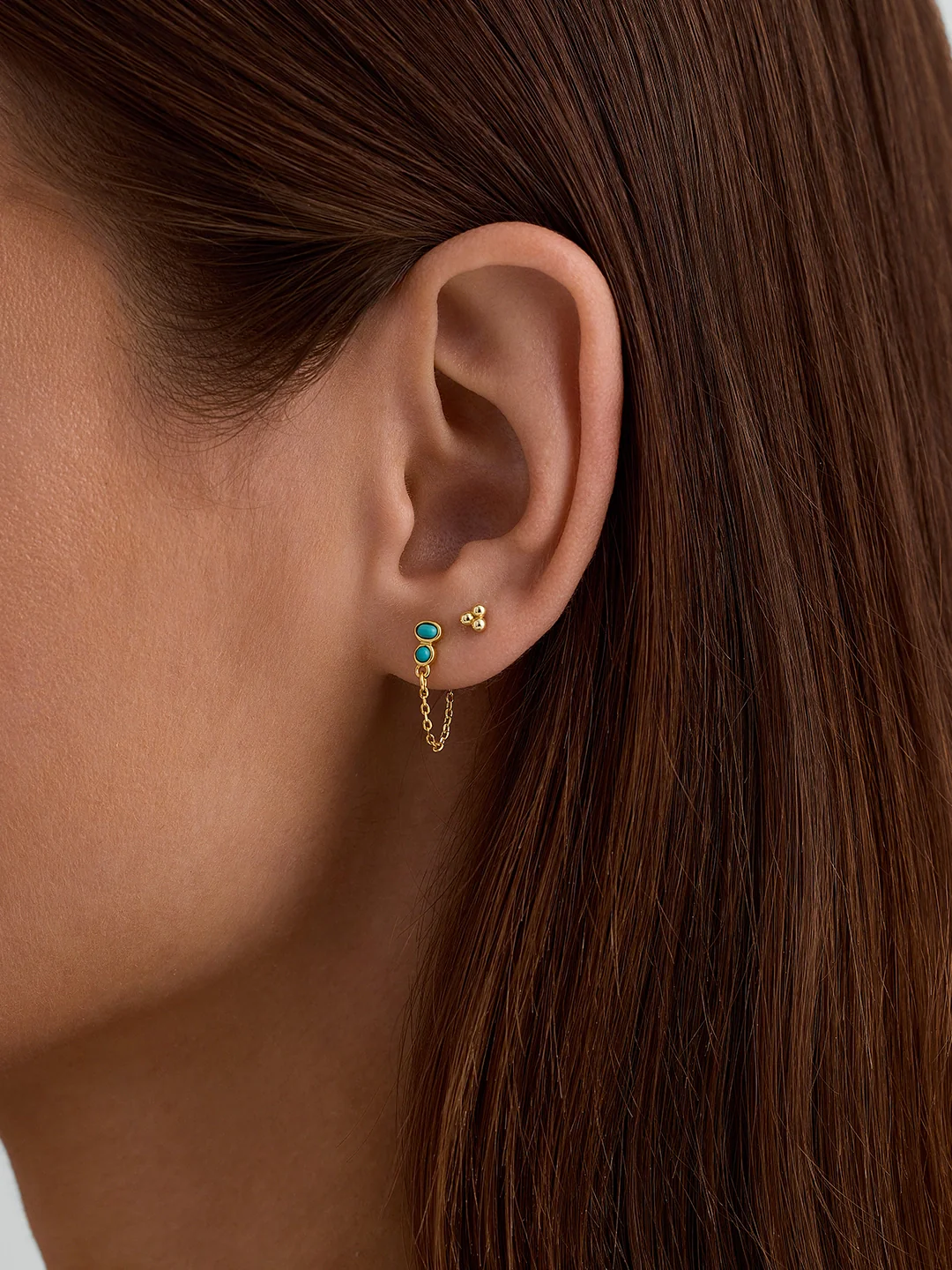 Bezel Turquoise Chain Studs