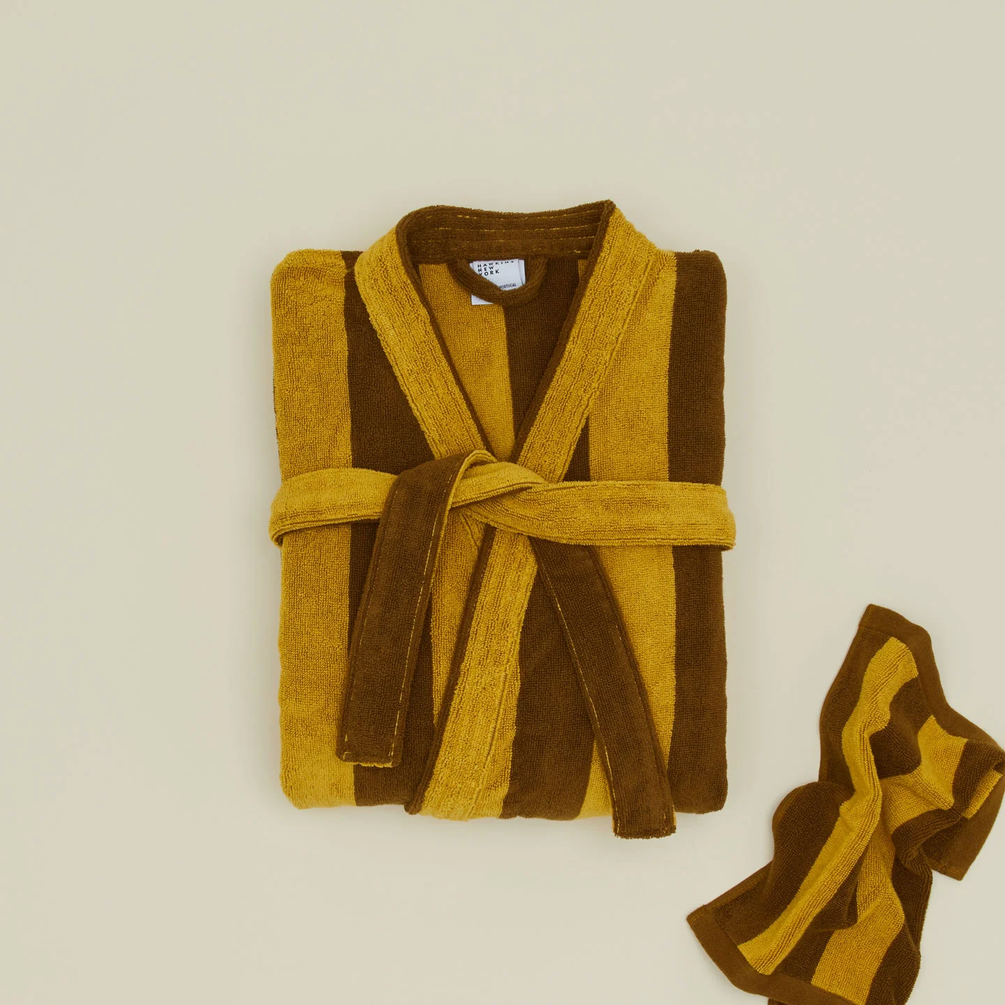 Simple Striped Terry Bathrobe - Mustard/Bronze
