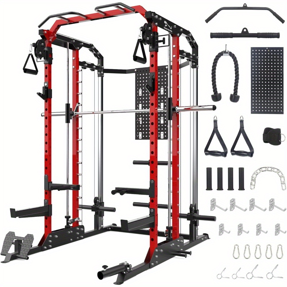 Power Cage Smithmachine - 2400 lbs Premium Multifunctional All-in-One Power Rack with Cable Crossover, Squat Rack, for Home Gym, with High Pull Down System, Home Fitness Equipment