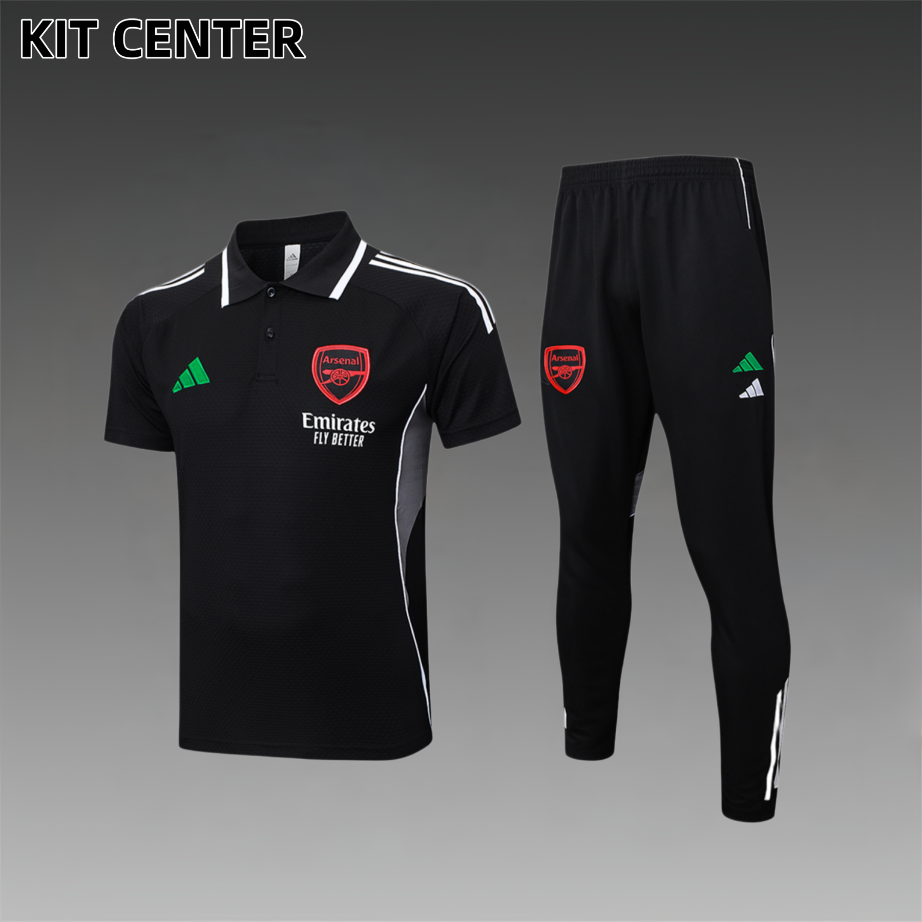 2025/2026 Arsenal Black Polo Short Sleeve Trousers (Adult Kit)